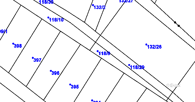 Parcela st. 118/9 v KÚ Bilina, Katastrální mapa