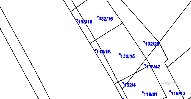 Parcela st. 118/18 v KÚ Bilina, Katastrální mapa