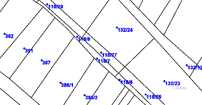 Parcela st. 118/27 v KÚ Bilina, Katastrální mapa