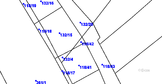 Parcela st. 118/42 v KÚ Bilina, Katastrální mapa