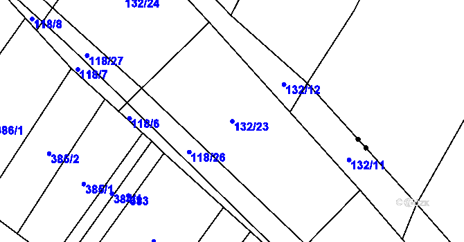 Parcela st. 132/23 v KÚ Bilina, Katastrální mapa