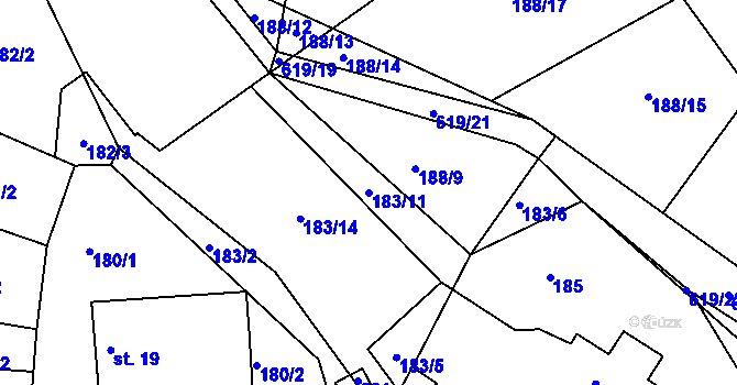 Parcela st. 183/11 v KÚ Bilina, Katastrální mapa