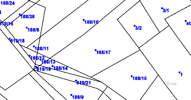 Parcela st. 188/17 v KÚ Bilina, Katastrální mapa