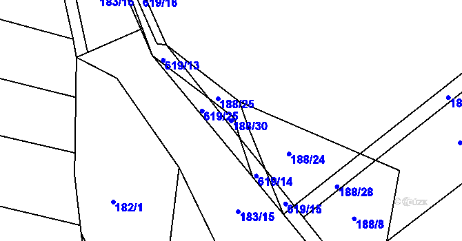 Parcela st. 188/30 v KÚ Bilina, Katastrální mapa