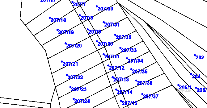 Parcela st. 207/11 v KÚ Bilina, Katastrální mapa