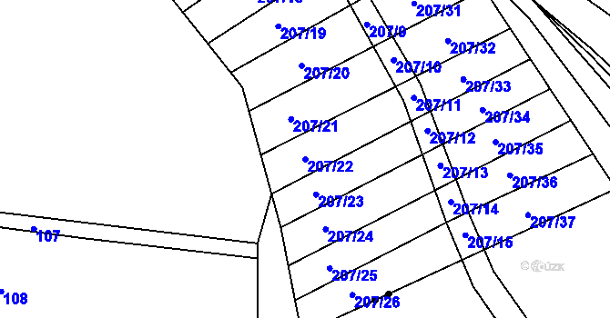 Parcela st. 207/22 v KÚ Bilina, Katastrální mapa