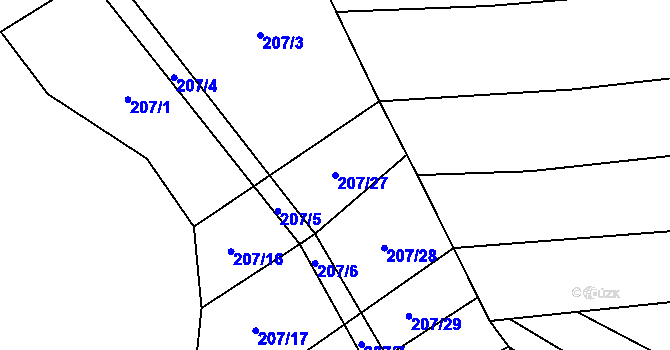 Parcela st. 207/27 v KÚ Bilina, Katastrální mapa