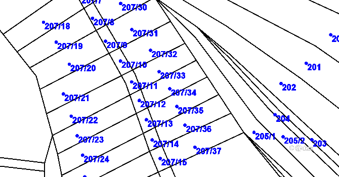 Parcela st. 207/34 v KÚ Bilina, Katastrální mapa