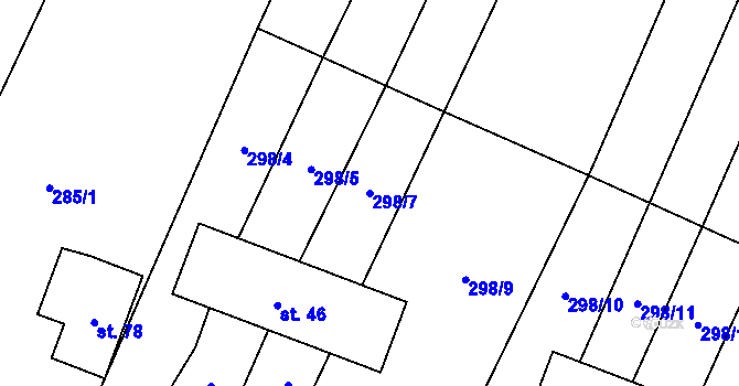 Parcela st. 298/7 v KÚ Bilina, Katastrální mapa