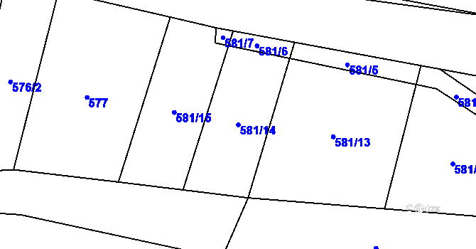 Parcela st. 581/14 v KÚ Bilina, Katastrální mapa