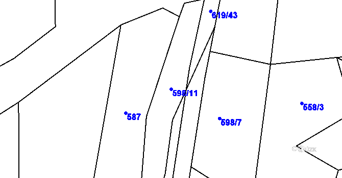 Parcela st. 598/11 v KÚ Bilina, Katastrální mapa