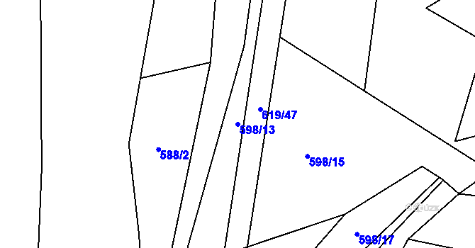 Parcela st. 598/13 v KÚ Bilina, Katastrální mapa