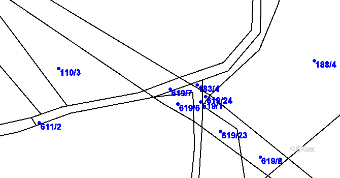 Parcela st. 619/7 v KÚ Bilina, Katastrální mapa