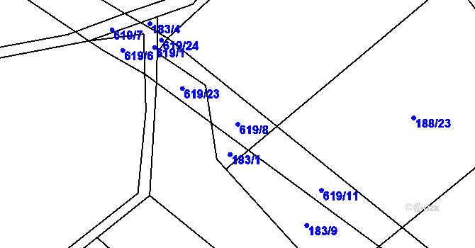 Parcela st. 619/8 v KÚ Bilina, Katastrální mapa