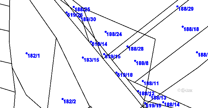 Parcela st. 619/15 v KÚ Bilina, Katastrální mapa