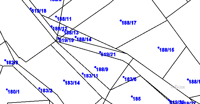Parcela st. 619/21 v KÚ Bilina, Katastrální mapa