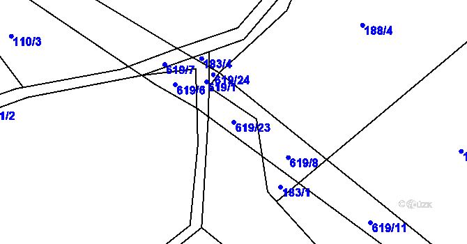 Parcela st. 619/23 v KÚ Bilina, Katastrální mapa