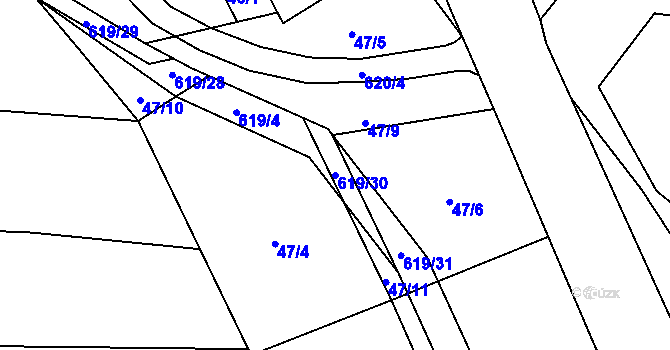 Parcela st. 619/30 v KÚ Bilina, Katastrální mapa