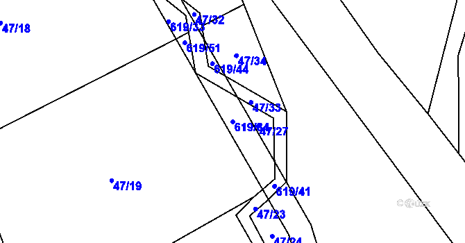 Parcela st. 619/34 v KÚ Bilina, Katastrální mapa