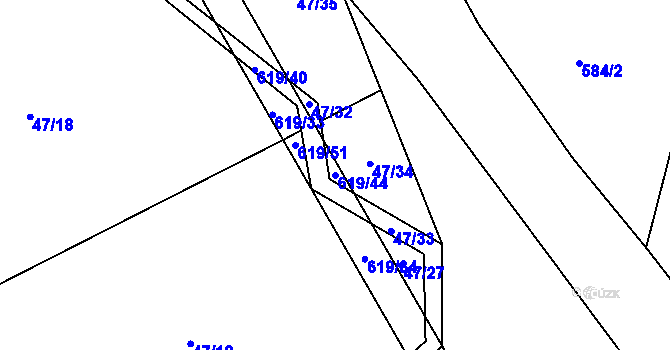 Parcela st. 619/44 v KÚ Bilina, Katastrální mapa