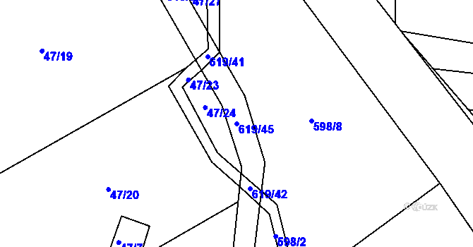 Parcela st. 619/45 v KÚ Bilina, Katastrální mapa