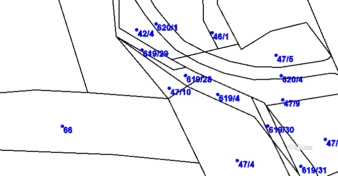 Parcela st. 47/10 v KÚ Bilina, Katastrální mapa