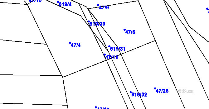 Parcela st. 47/11 v KÚ Bilina, Katastrální mapa