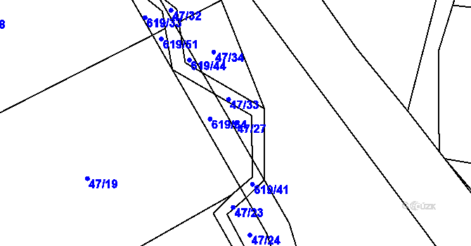 Parcela st. 47/27 v KÚ Bilina, Katastrální mapa