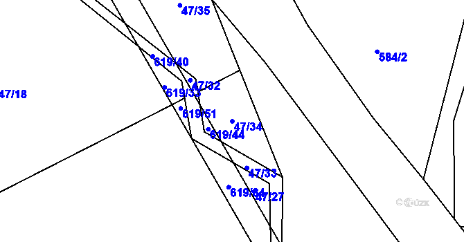 Parcela st. 47/34 v KÚ Bilina, Katastrální mapa