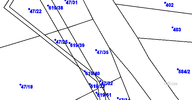 Parcela st. 47/35 v KÚ Bilina, Katastrální mapa