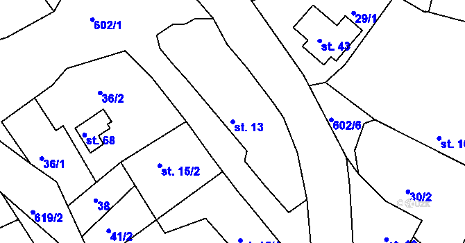 Parcela st. 13 v KÚ Bilina, Katastrální mapa