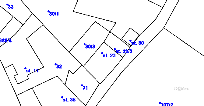 Parcela st. 23 v KÚ Bilina, Katastrální mapa