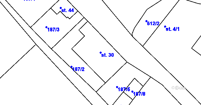 Parcela st. 30 v KÚ Bilina, Katastrální mapa