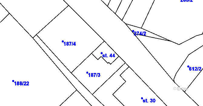 Parcela st. 44 v KÚ Bilina, Katastrální mapa
