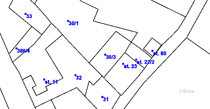 Parcela st. 30/3 v KÚ Bilina, Katastrální mapa