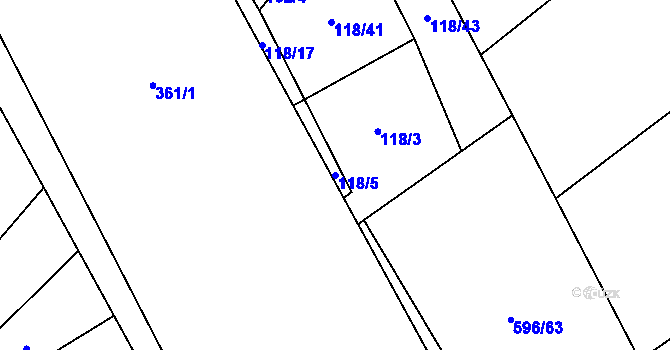 Parcela st. 118/5 v KÚ Bilina, Katastrální mapa