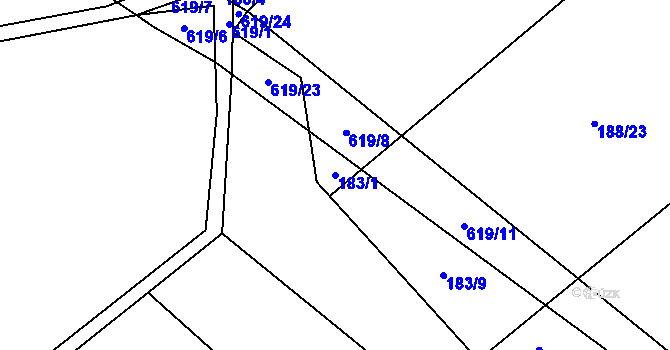 Parcela st. 183/1 v KÚ Bilina, Katastrální mapa