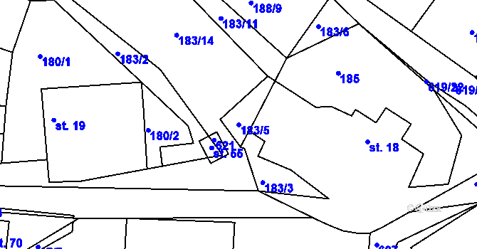 Parcela st. 183/5 v KÚ Bilina, Katastrální mapa