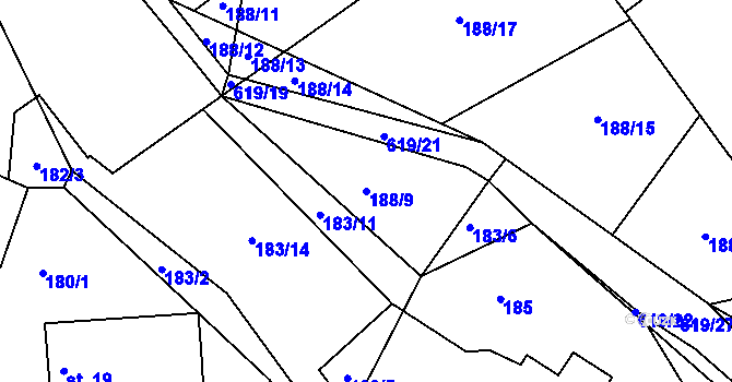 Parcela st. 188/9 v KÚ Bilina, Katastrální mapa