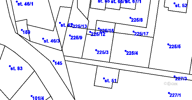 Parcela st. 225/3 v KÚ Bilina, Katastrální mapa
