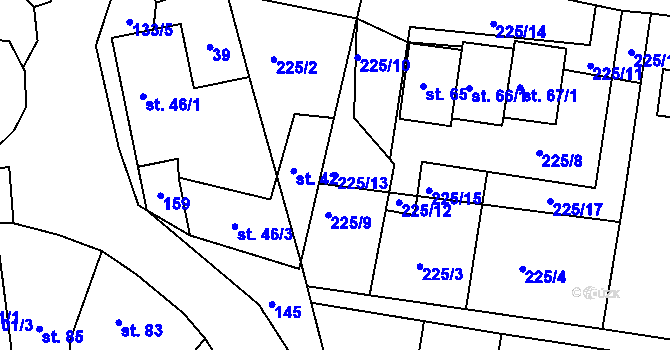 Parcela st. 225/13 v KÚ Bilina, Katastrální mapa