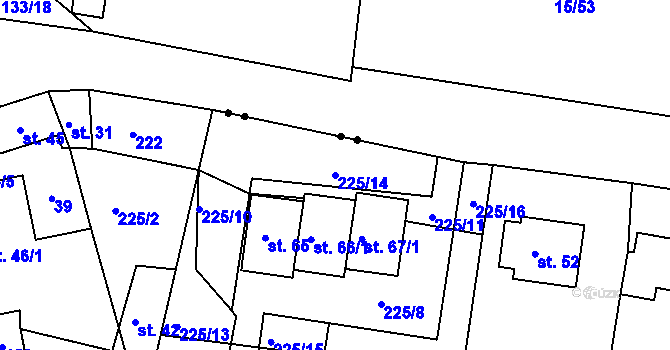 Parcela st. 225/14 v KÚ Bilina, Katastrální mapa