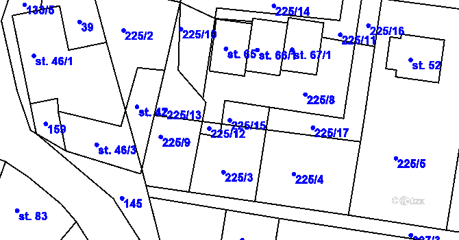 Parcela st. 225/15 v KÚ Bilina, Katastrální mapa
