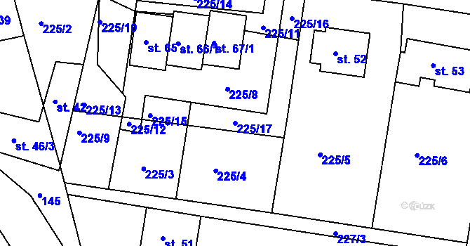 Parcela st. 225/17 v KÚ Bilina, Katastrální mapa