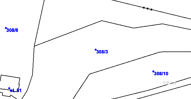 Parcela st. 308/3 v KÚ Bilina, Katastrální mapa