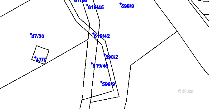 Parcela st. 598/2 v KÚ Bilina, Katastrální mapa