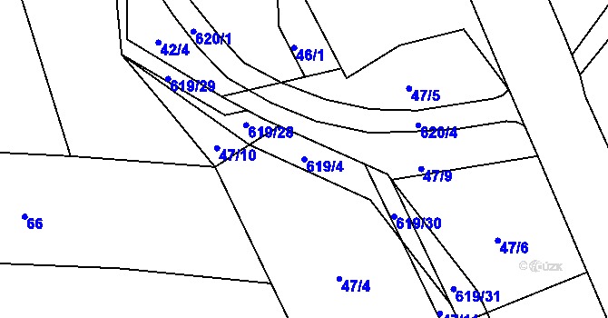Parcela st. 619/4 v KÚ Bilina, Katastrální mapa