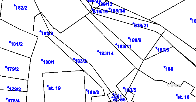 Parcela st. 183/14 v KÚ Bilina, Katastrální mapa