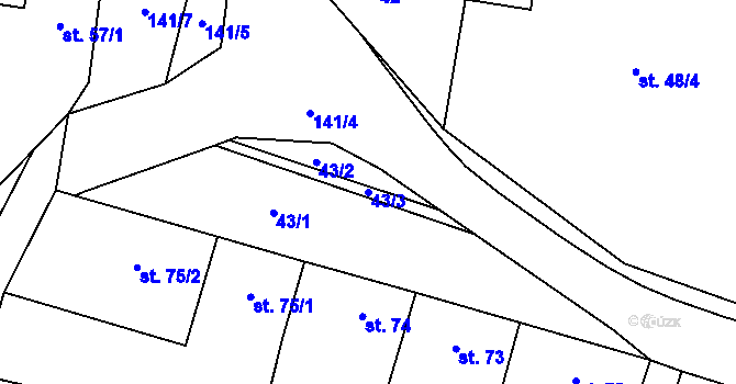 Parcela st. 43/3 v KÚ Veselíčko u Milevska, Katastrální mapa