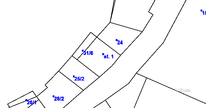 Parcela st. 1 v KÚ Veselíčko u Milevska, Katastrální mapa